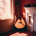 Cozy room with acoustic guitar by sunny window