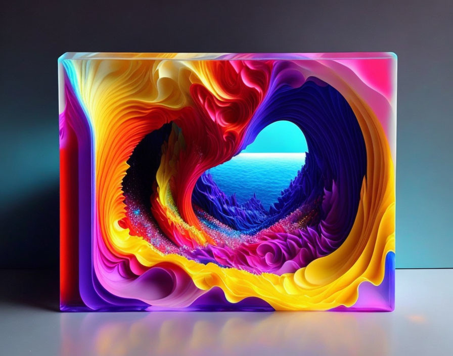 Colorful 3D Fractal Art: Rainbow Tunnel with Swirling Patterns