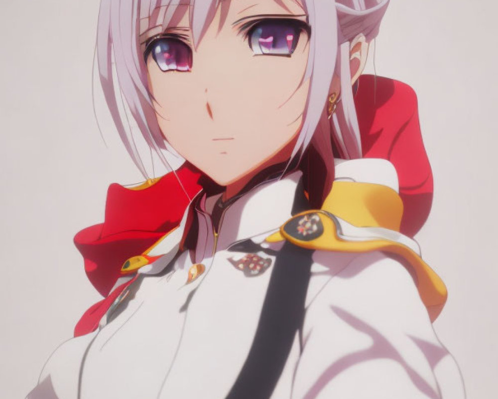 Silver-haired animated character in red cape and wolf ears, wearing white and gold outfit.