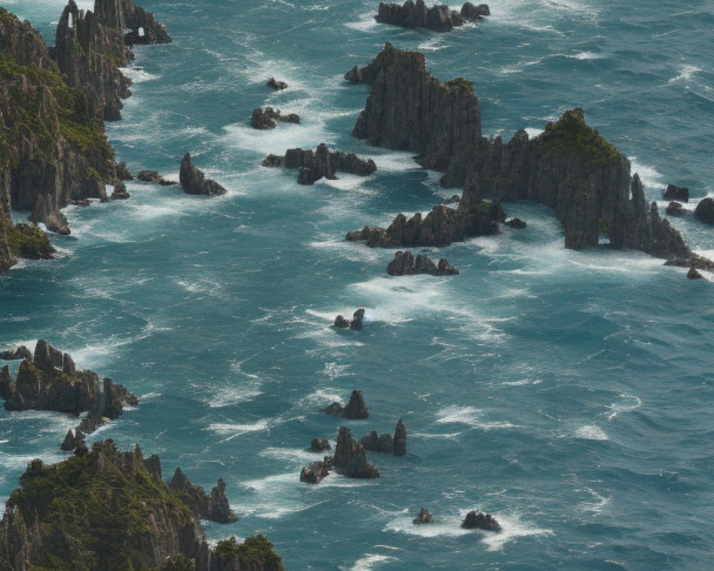 Dramatic rugged cliffs against turbulent ocean waves