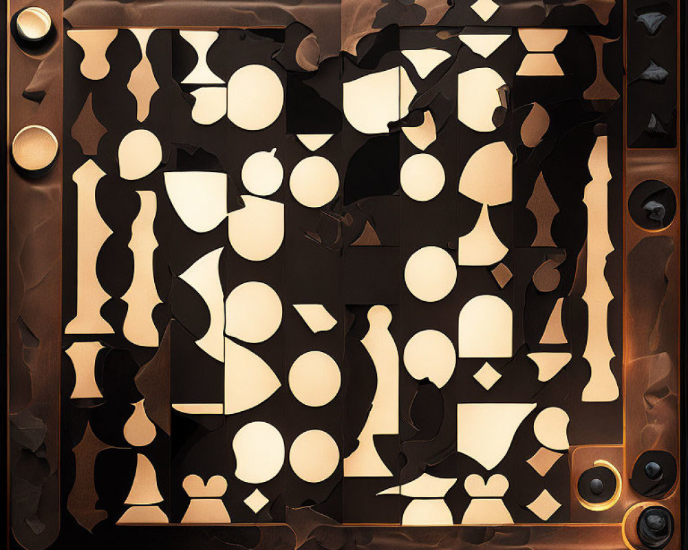 Abstract Chessboard and Pieces in Melting Black and Brown Tones