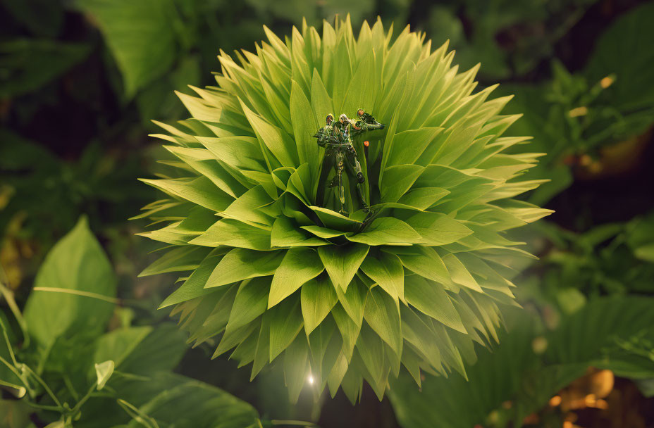 Symmetrical green plant with sharp leaves resembling a flower