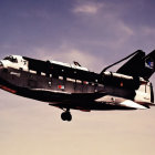 Space Shuttle Descent with Black Tiles, US Flags, and "Enterprise" Name