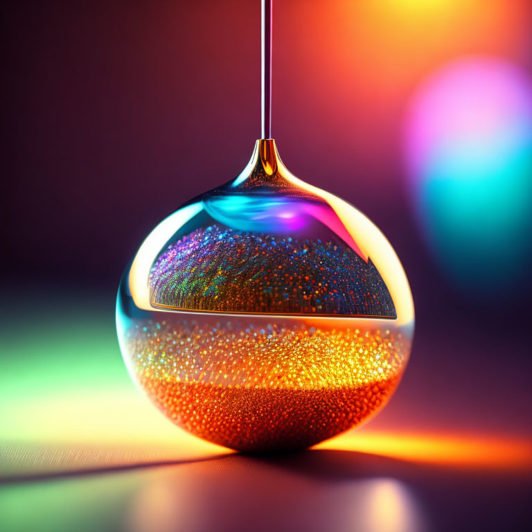 Colorful Glass Orb Suspended Against Neon Gradient Backdrop