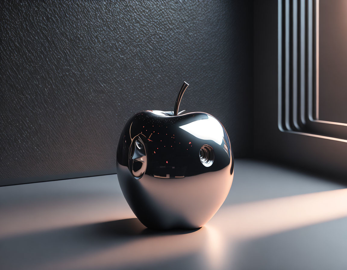 Reflective Black Apple Design Near Sunlit Window