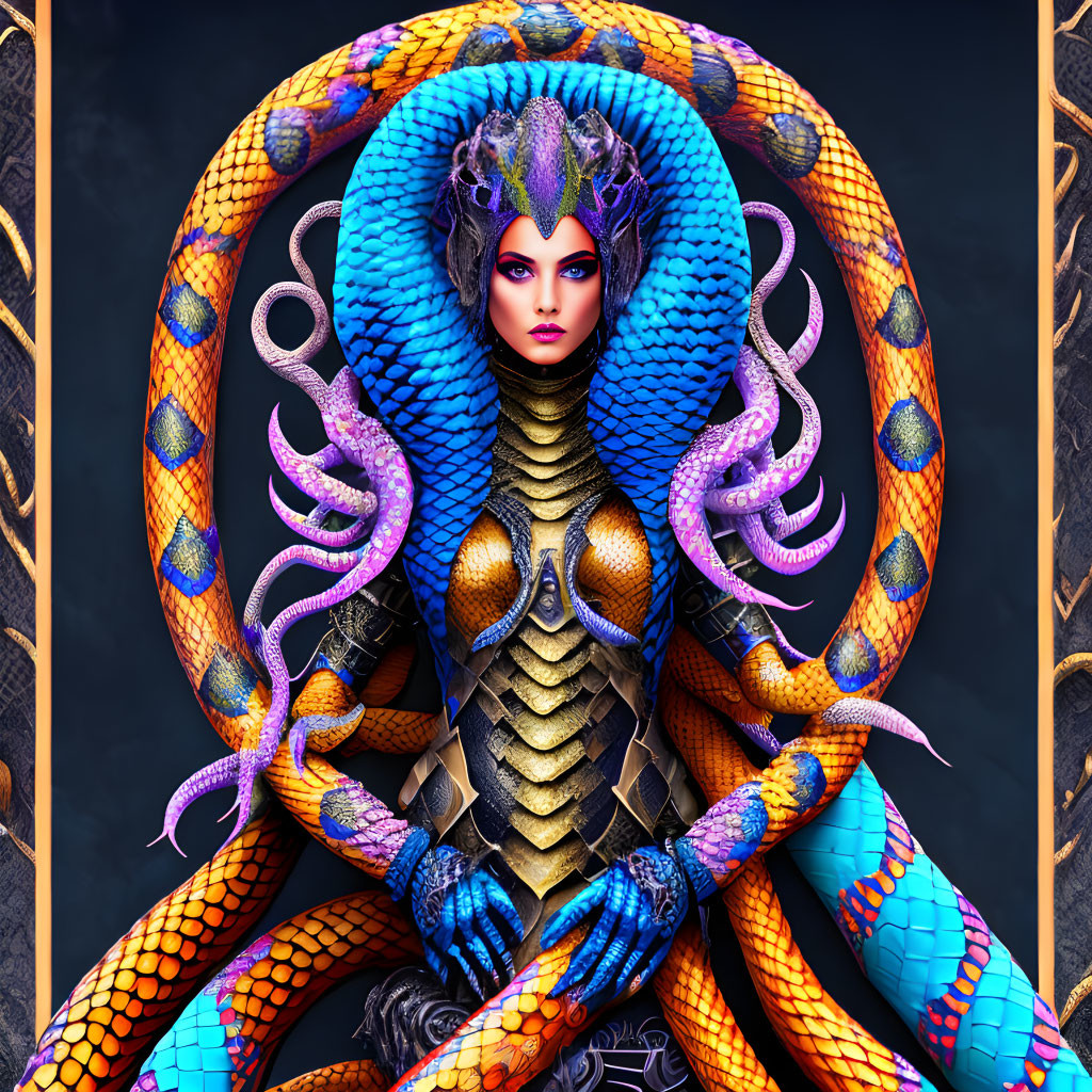 Colorful digital artwork of person with snake-like features