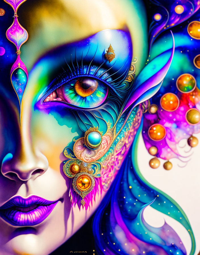 Colorful Abstract Face Artwork with Psychedelic Patterns