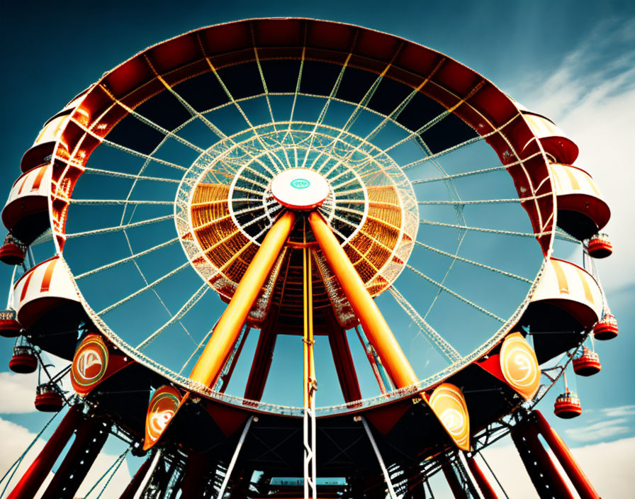 Colorful Ferris Wheel Under Blue Sky with Clouds