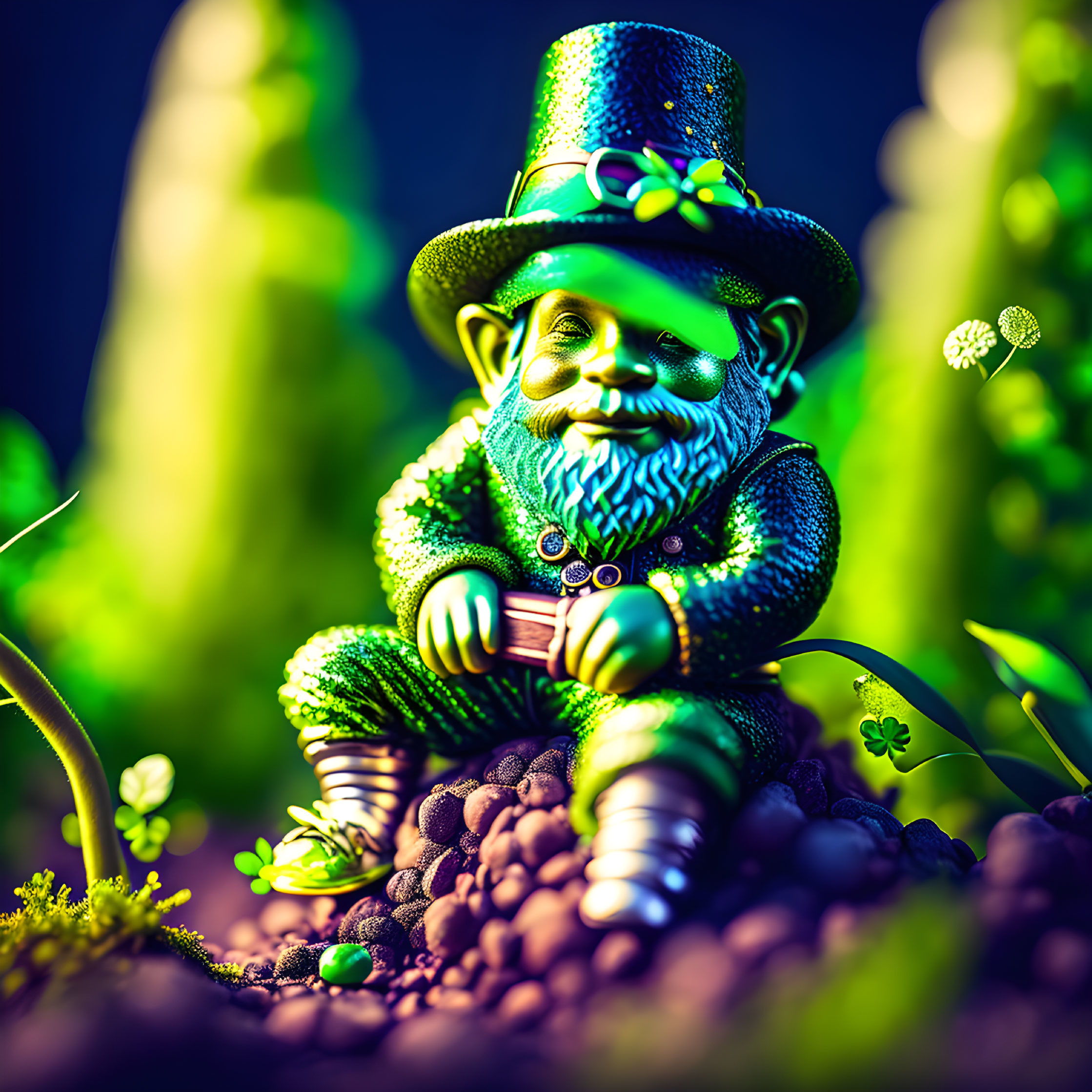 Colorful Leprechaun Illustration Among Clovers and Nature