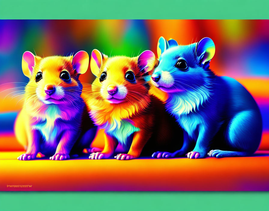 Colorful Exaggerated Mice Against Psychedelic Rainbow Backdrop