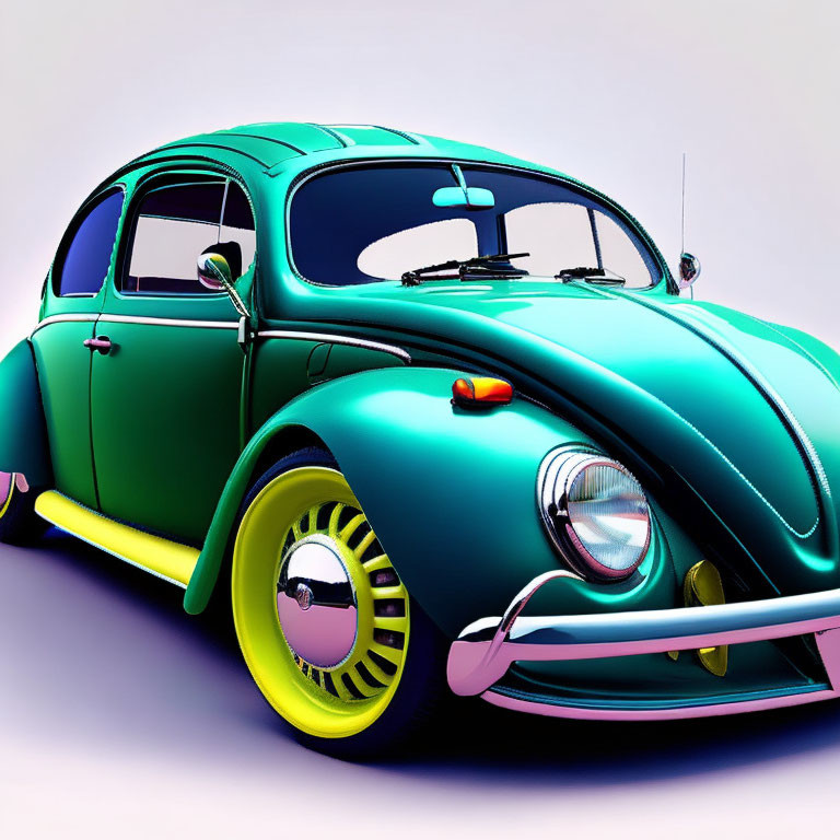 Colorful Digital Illustration of Teal Volkswagen Beetle