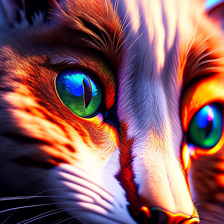 Colorful-Eyed Cat with Orange-White Fur in Close-Up Shot