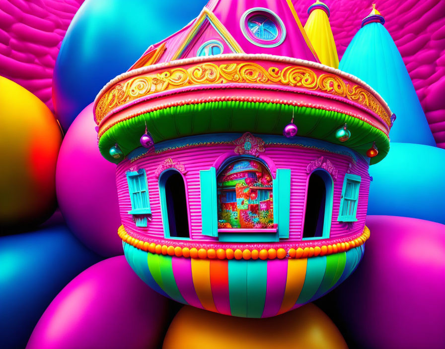 Colorful Surreal Castle on Abstract Balloon Shapes