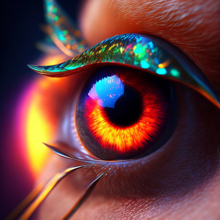 Close-up Image: Vibrant Human Eye with Orange and Blue Hues