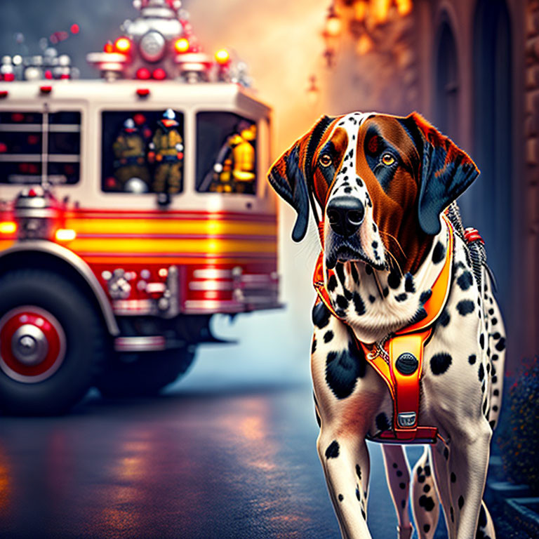 Dalmatian Dog with Fireman's Badge Collar in Heroic Pose