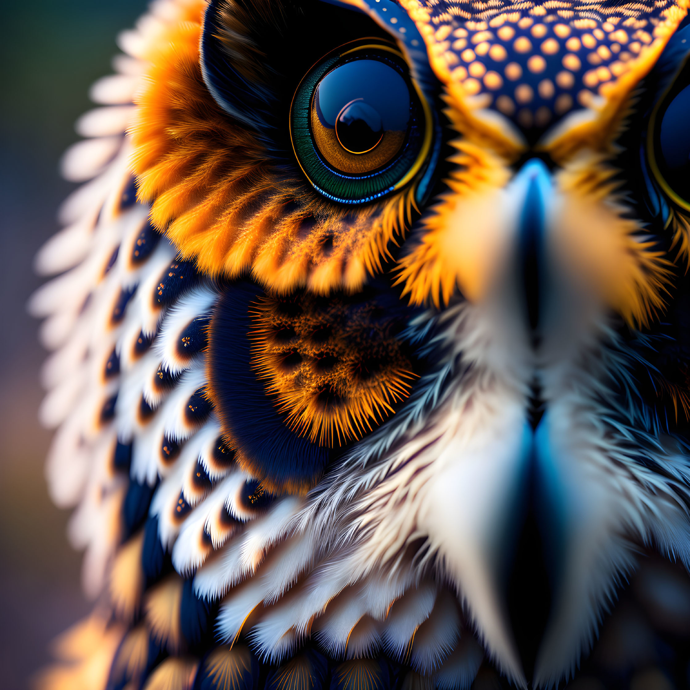 Colorful Owl with Detailed Plumage and Intense Gaze