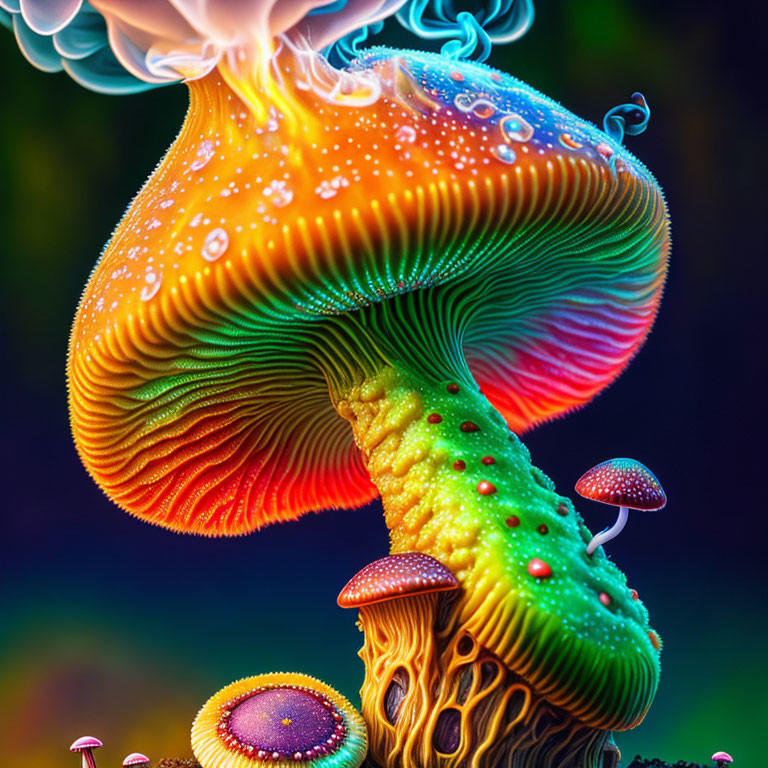 Colorful Fantastical Mushroom Artwork with Fluorescent Details