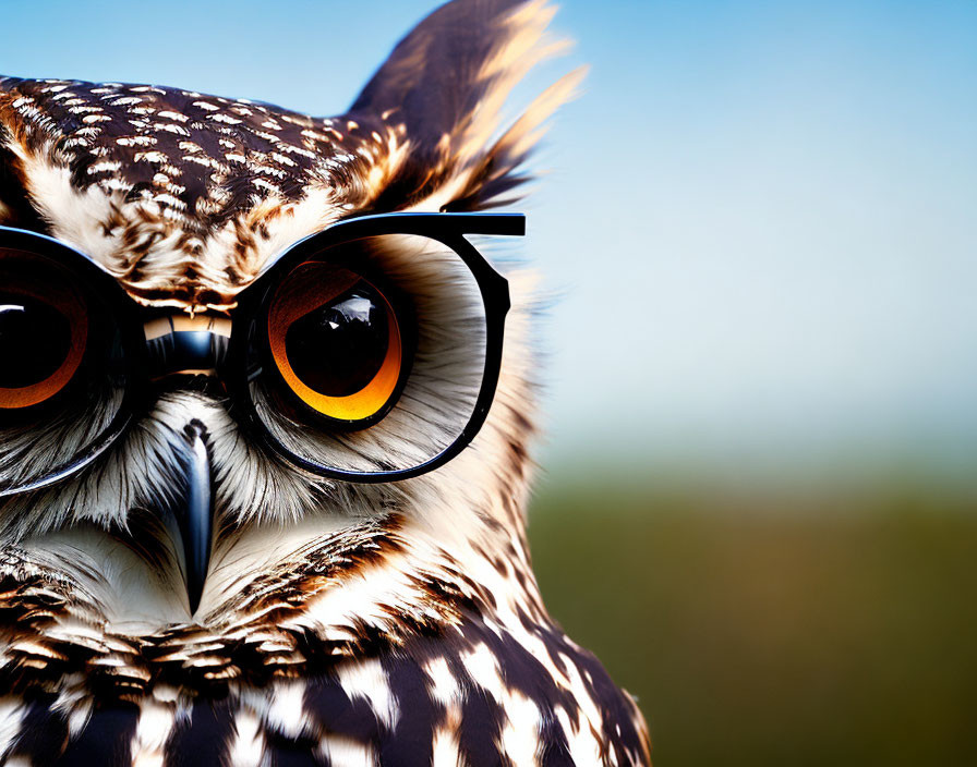 Close-Up Image: Owl with Large Orange Eyes in Round Glasses