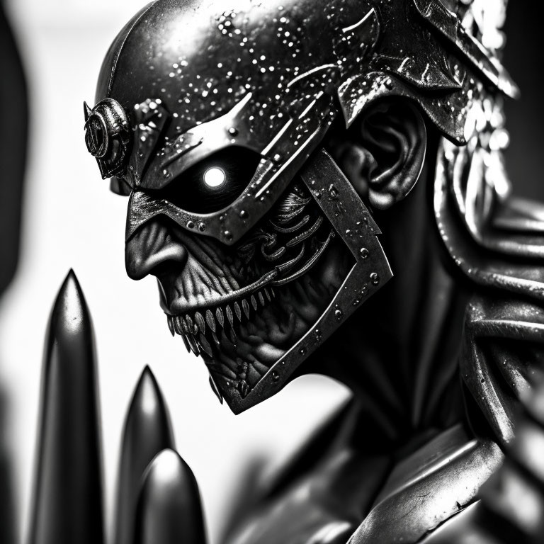 Detailed Monochromatic Robotic Skull Close-Up