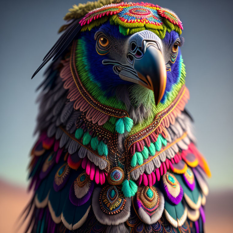 Colorful Bird Image with Ornate Feather Patterns