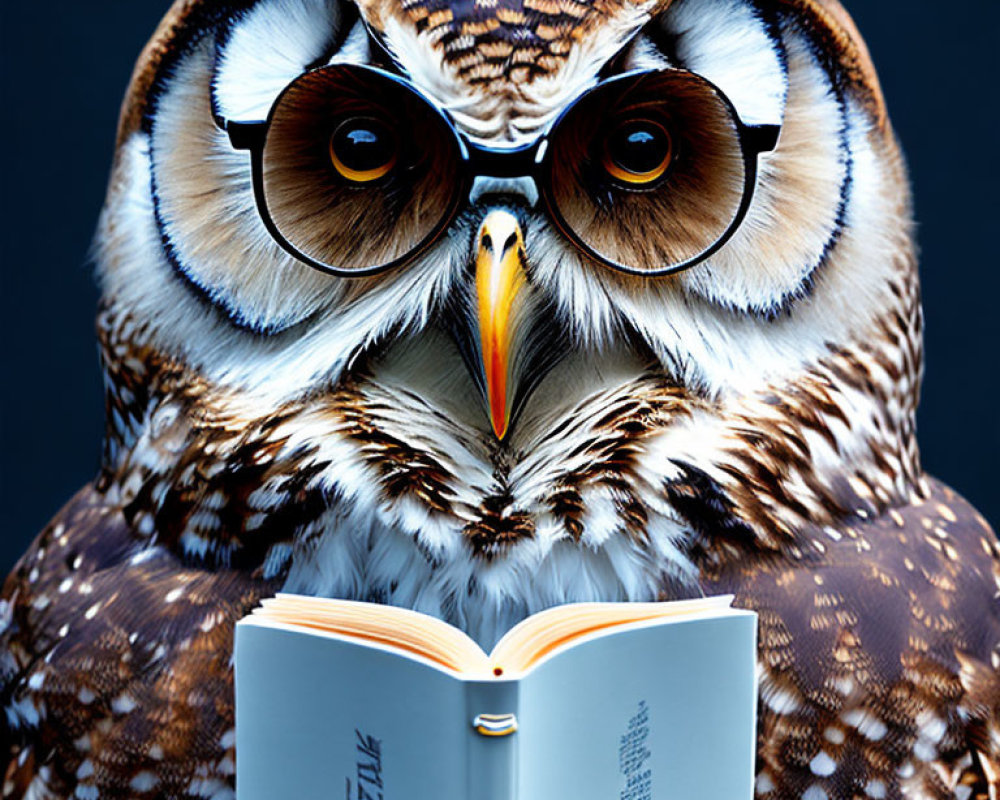 Close-up Image: Owl with Golden-Brown Eyes Reading Book