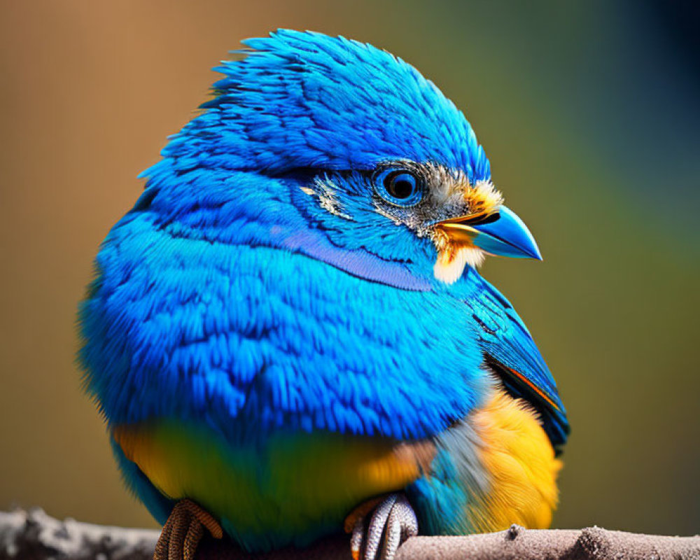 Colorful Blue and Yellow Bird Perched on Branch with Fine Feather Details