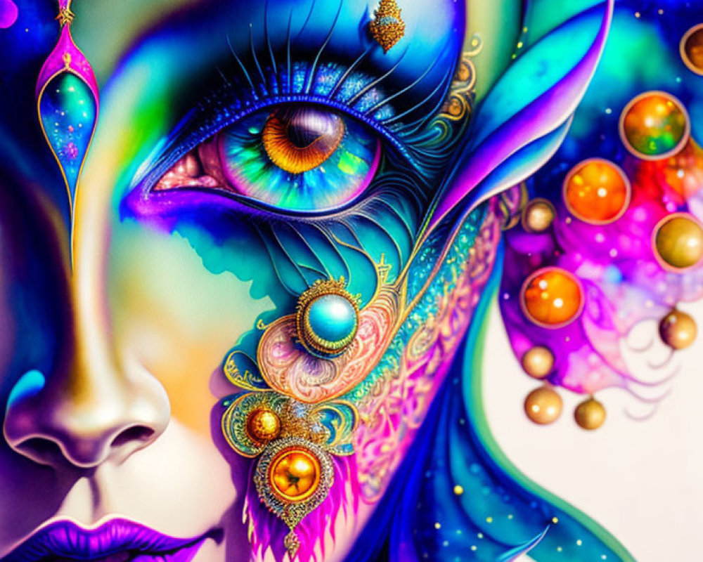 Colorful Abstract Face Artwork with Psychedelic Patterns