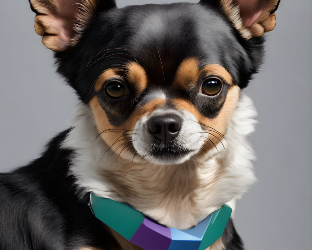 Close-Up Portrait of Chihuahua with Large Ears and Colorful Collar