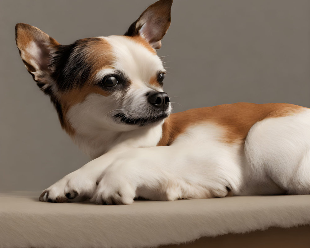 Brown and White Chihuahua Laying on Beige Surface