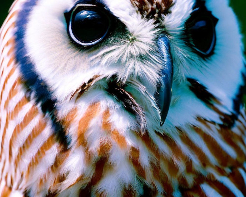 Detailed Close-Up of Owl with Brown and White Plumage