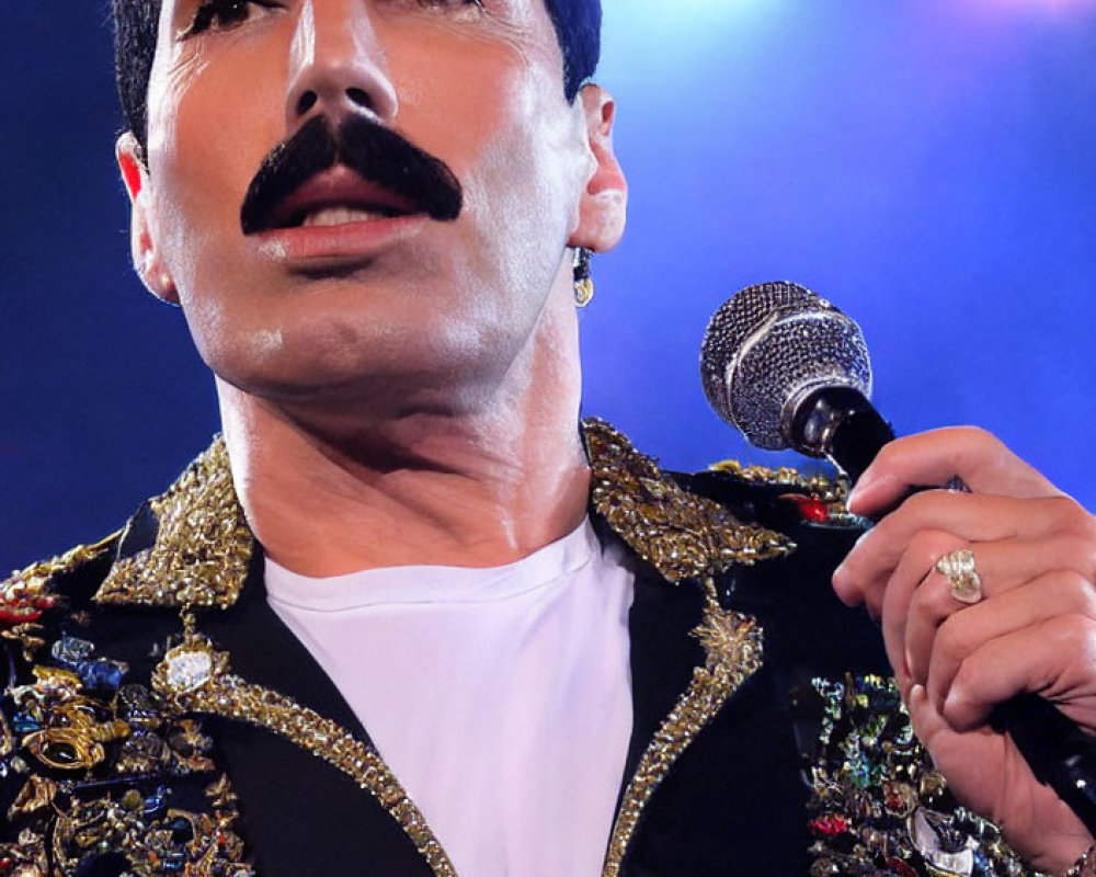 Performer with Mustache in Bedazzled Jacket on Stage