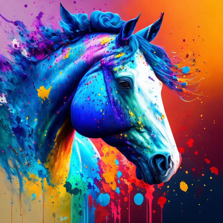 Colorful Horse Artwork with Surreal Paint Splash Effect