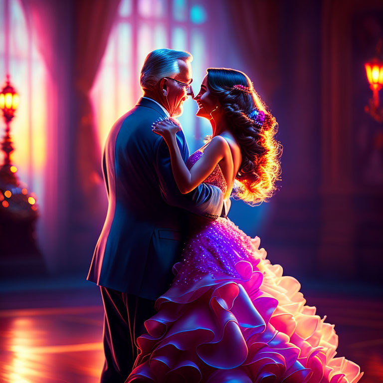 Formal Attire Couple Dancing in Elegant Ballroom