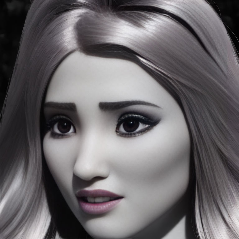 Detailed Female Mannequin with Silvery Wig and Makeup on Dark Background