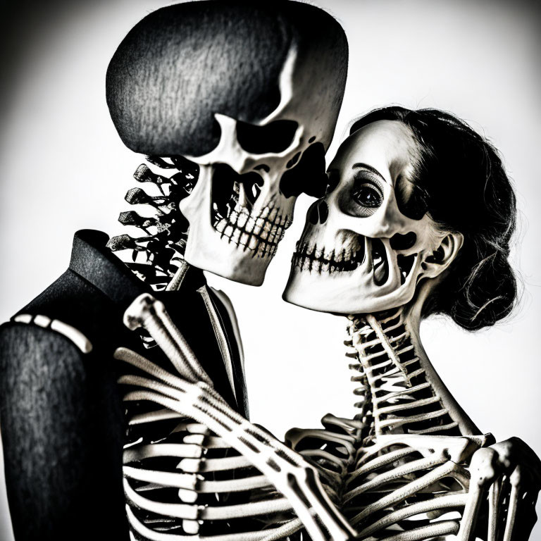 Pair in Skull Makeup & Skeleton Costumes Pose Together