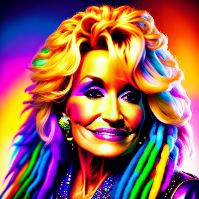 Colorful portrait of woman with rainbow hair and bright smile