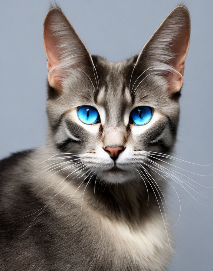 Grey Cat with Striking Blue Eyes and Whiskers