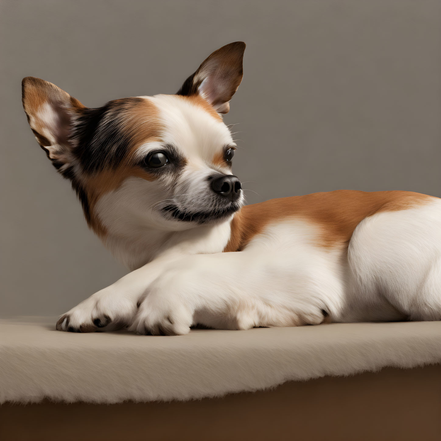 Brown and White Chihuahua Laying on Beige Surface