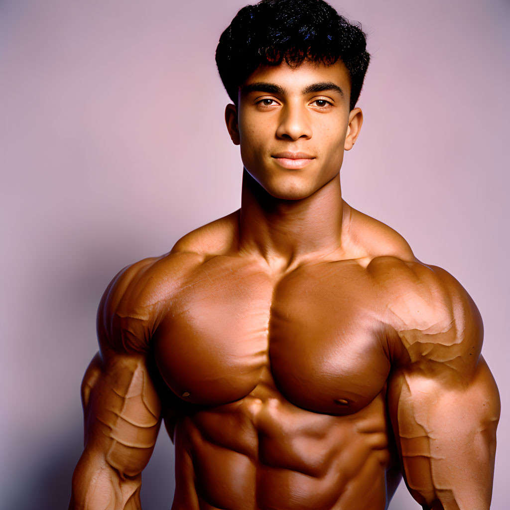 Muscular person displaying defined upper body muscles.