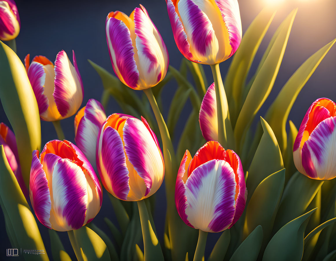 Pink and White Two-Toned Tulips in Soft Sunlight