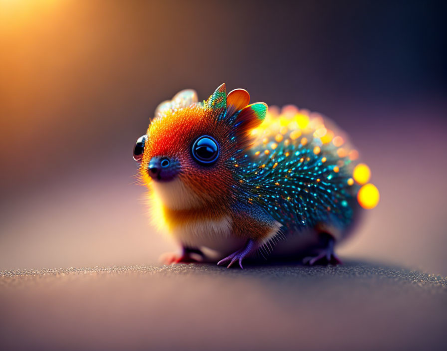 Colorful Hedgehog Creature with Sparkling Blue Quills