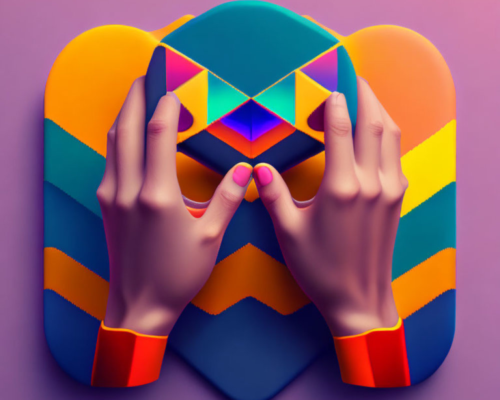 Illustrated Style Nails Form Triangle on Colorful Geometric Background