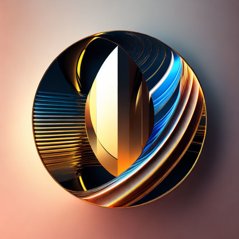 Circular 3D Abstract Image with Blue, Gold, and Black Metallic Textures