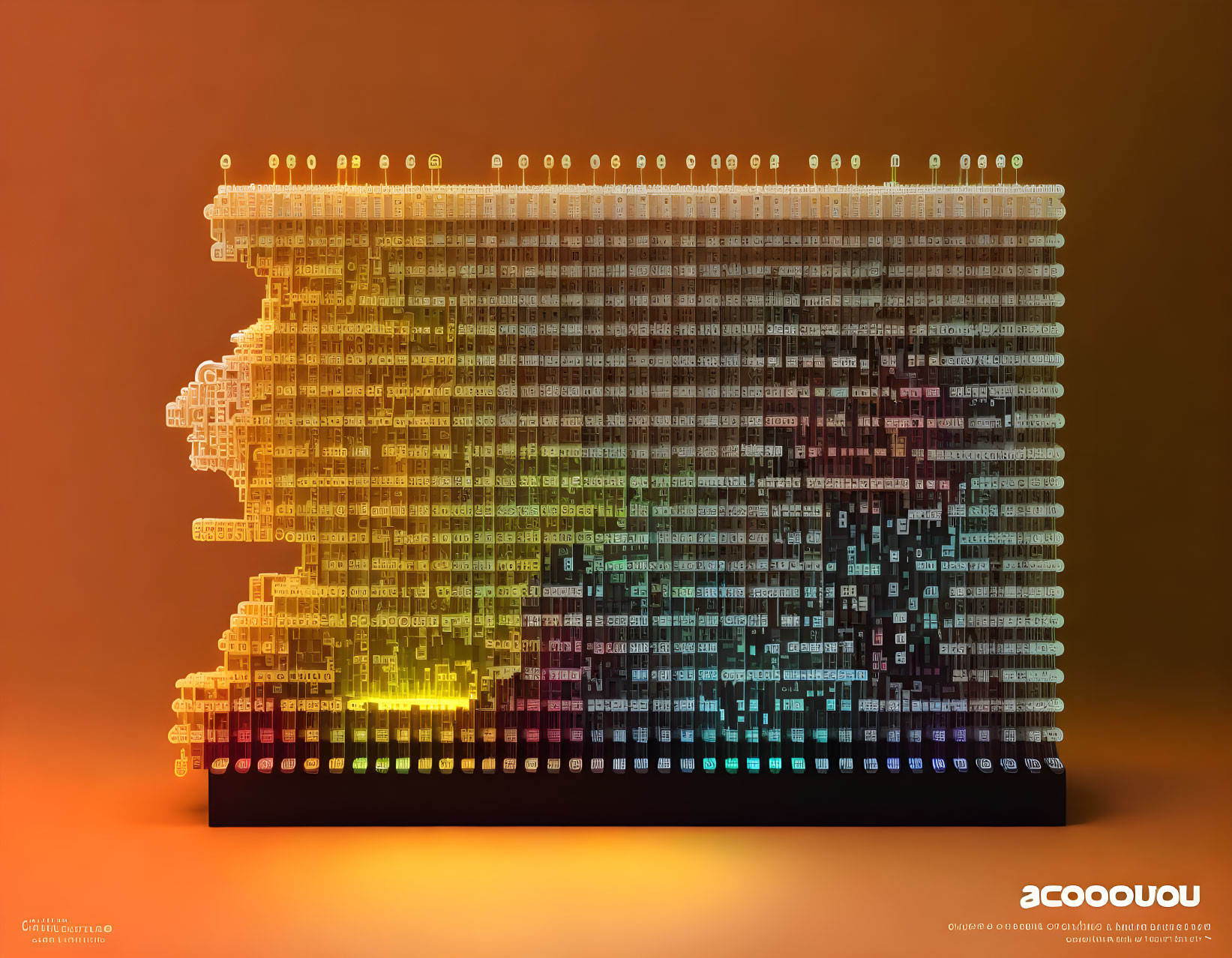 Translucent 3D Data Structure: Layered Blocks, Yellow to Blue