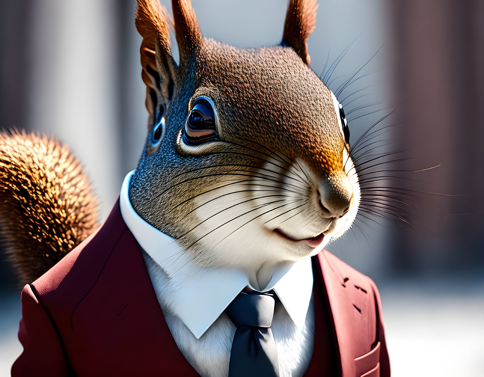 Digitally Created Anthropomorphic Squirrel in Maroon Suit