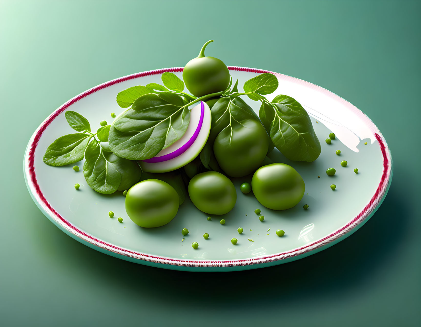 Fresh Green Vegetable Plate on Green Background