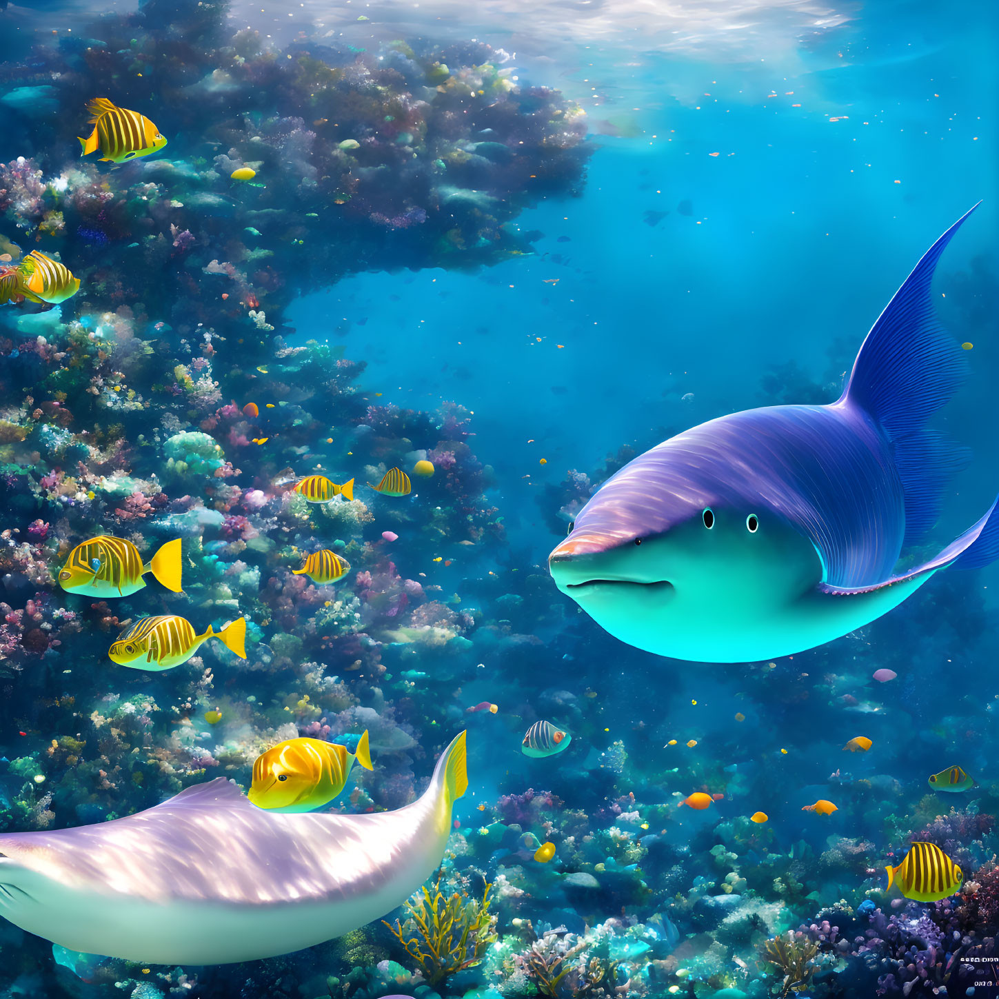 Colorful Underwater Scene with Cartoon Fish and Coral