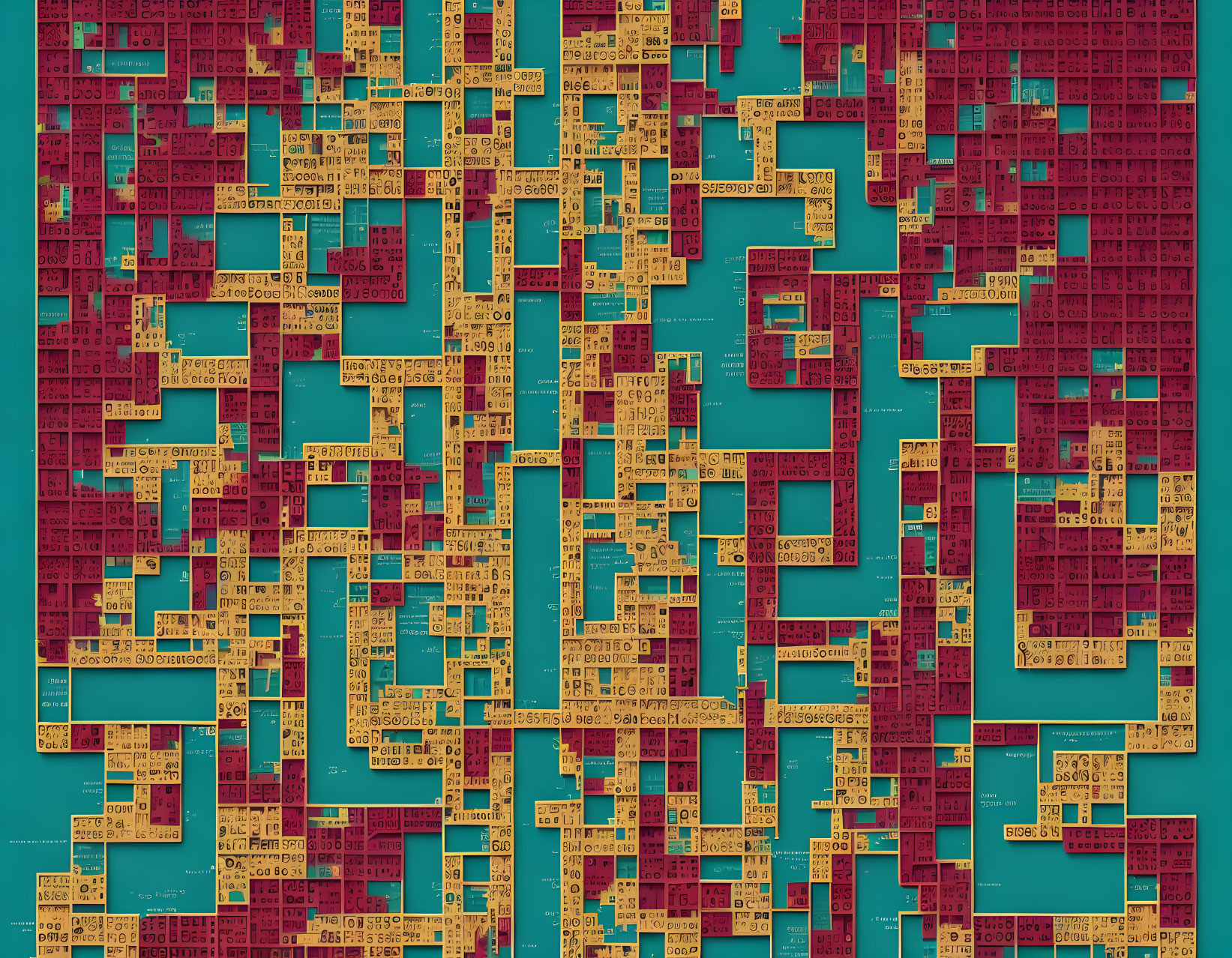 Electronic components form maze-like pattern on teal board