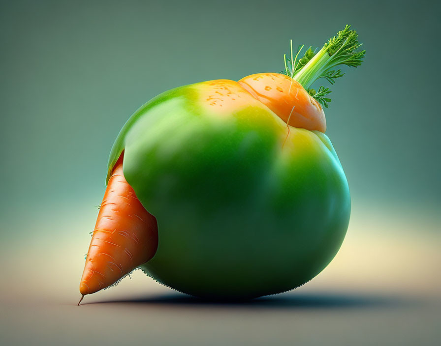 Digital artwork blending a carrot and tomato into one whimsical vegetable fusion