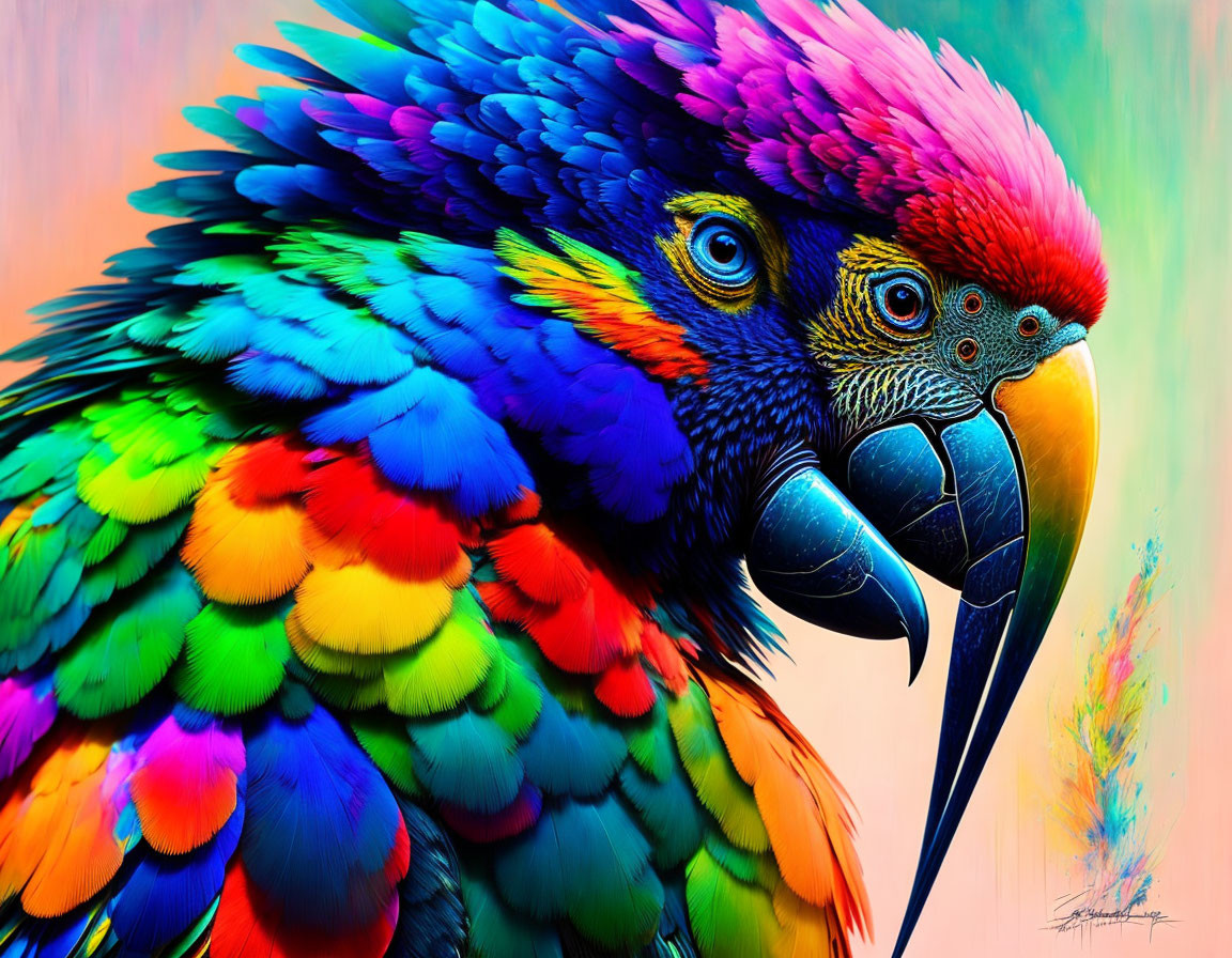 Colorful Parrot Illustration on Multicolored Background